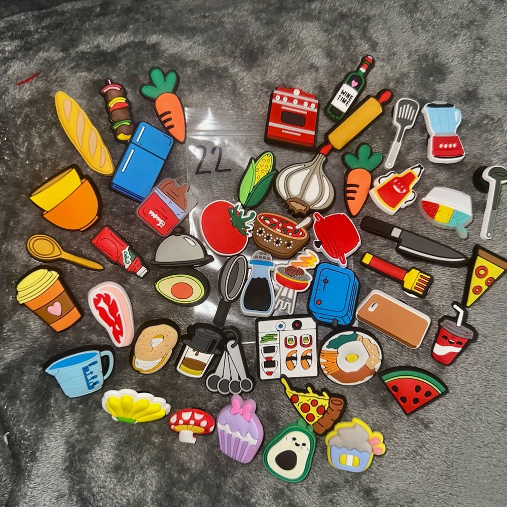 48 pice set of random kitchen cook wear and food croc charms NEW